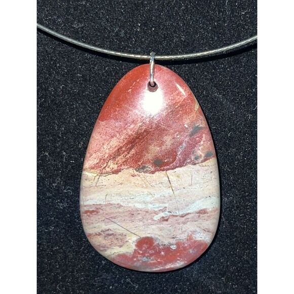 Flame Jasper Pendent On 18” Cord Statement Necklace Natural Bohemian Collar - Picture 1 of 7